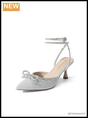 Rhinestone Bow Ankle Strap Kitten Heel Pumps